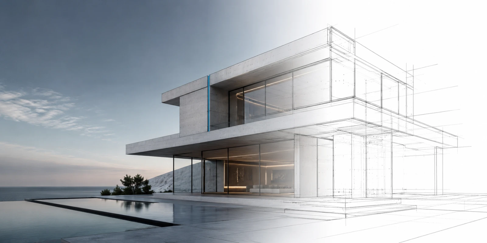 A building photo converted into a clean structural line drawing