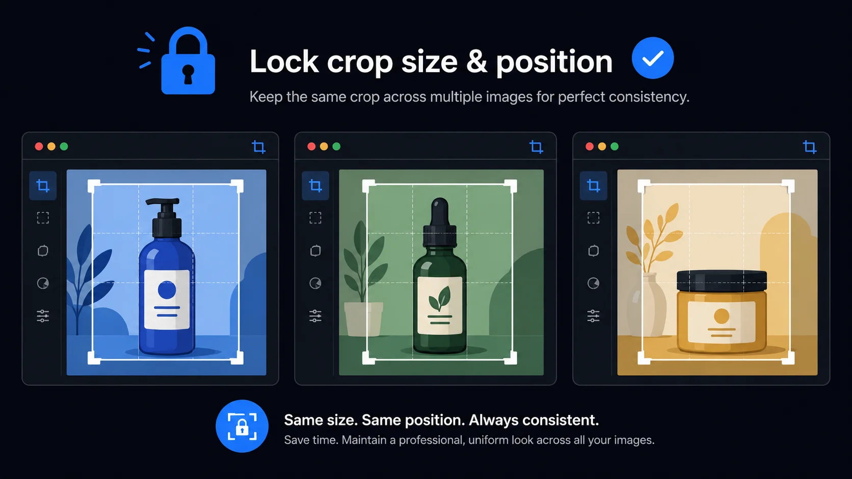 Lock crop box feature for consistent framing across multiple product images