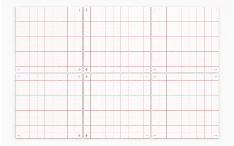 A large gridded design tiled across multiple A4 sheets with overlap margins and corner registration marks